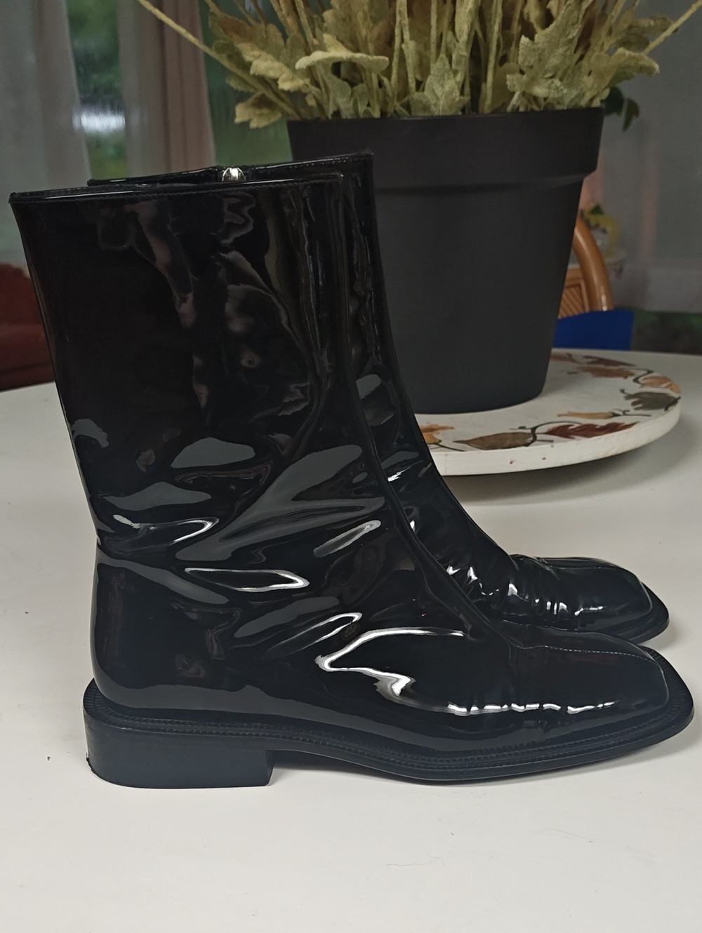 Zara High Shine black boots 8 or 38 (Retail $199)